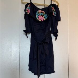 Lilly Pulitzer Navy Off-Shoulder Mini Dress with Bright Floral Embroidery
